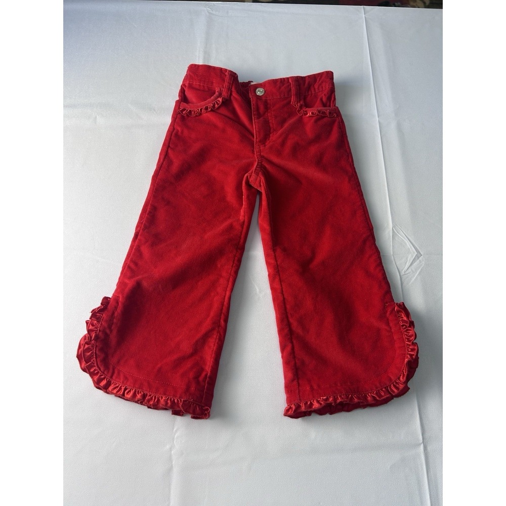 VTG  Flapdoodles Red Ruffle Cotton Pants Girls 2T Coquette Boutique 80s 90s Read